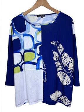 Kozan Abstract Tunic Top Lagenlook Blue S
